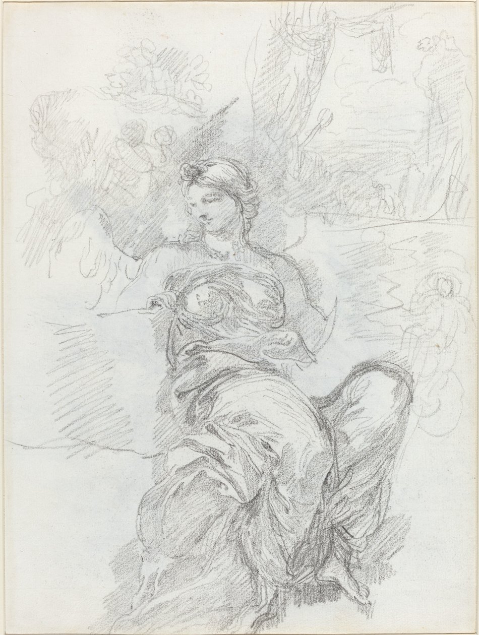 Seated Angel in a Landscape by Anicet Charles Gabriel Lemonnier