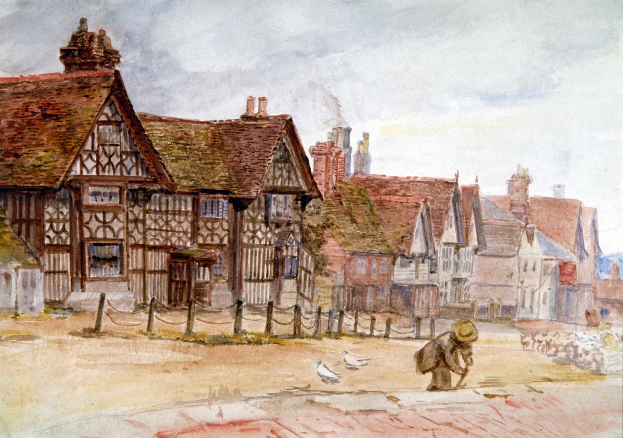 Village Street With Tudor Houses By Anna Lea Merritt