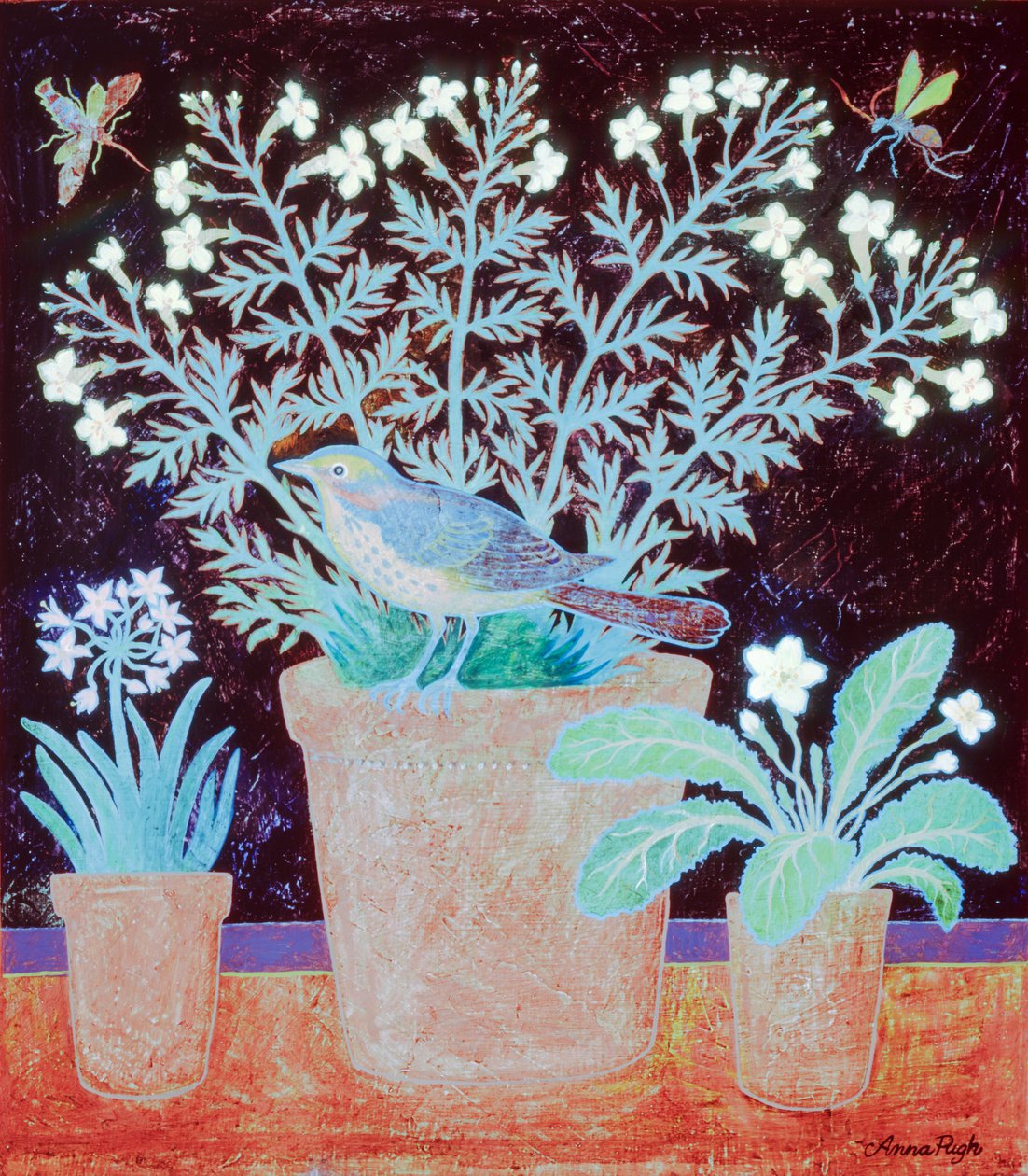 3 Pots and a bird by Anna Pugh