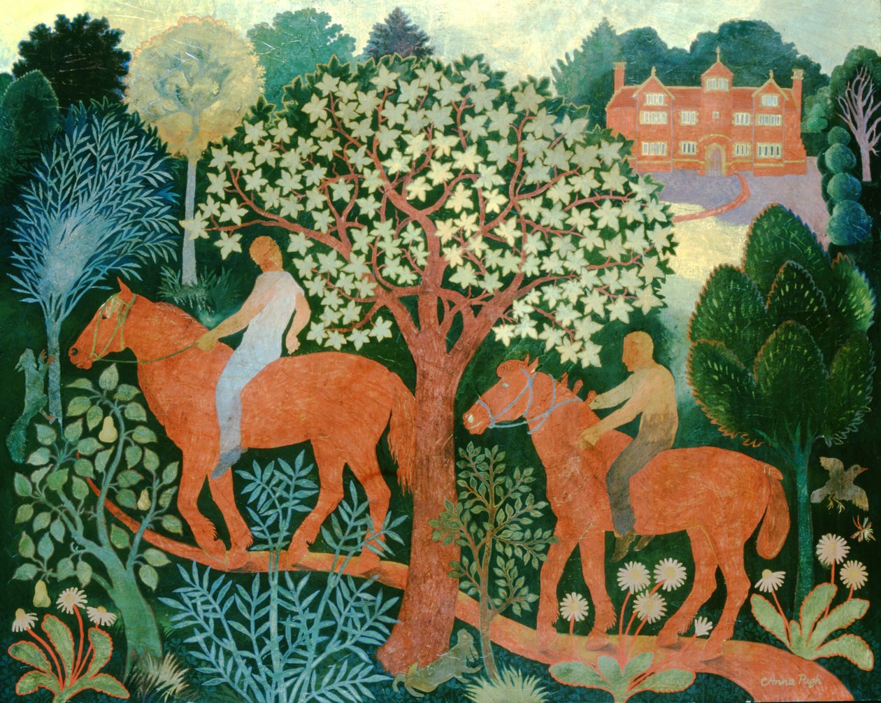 Two horses with riders by Anna Pugh