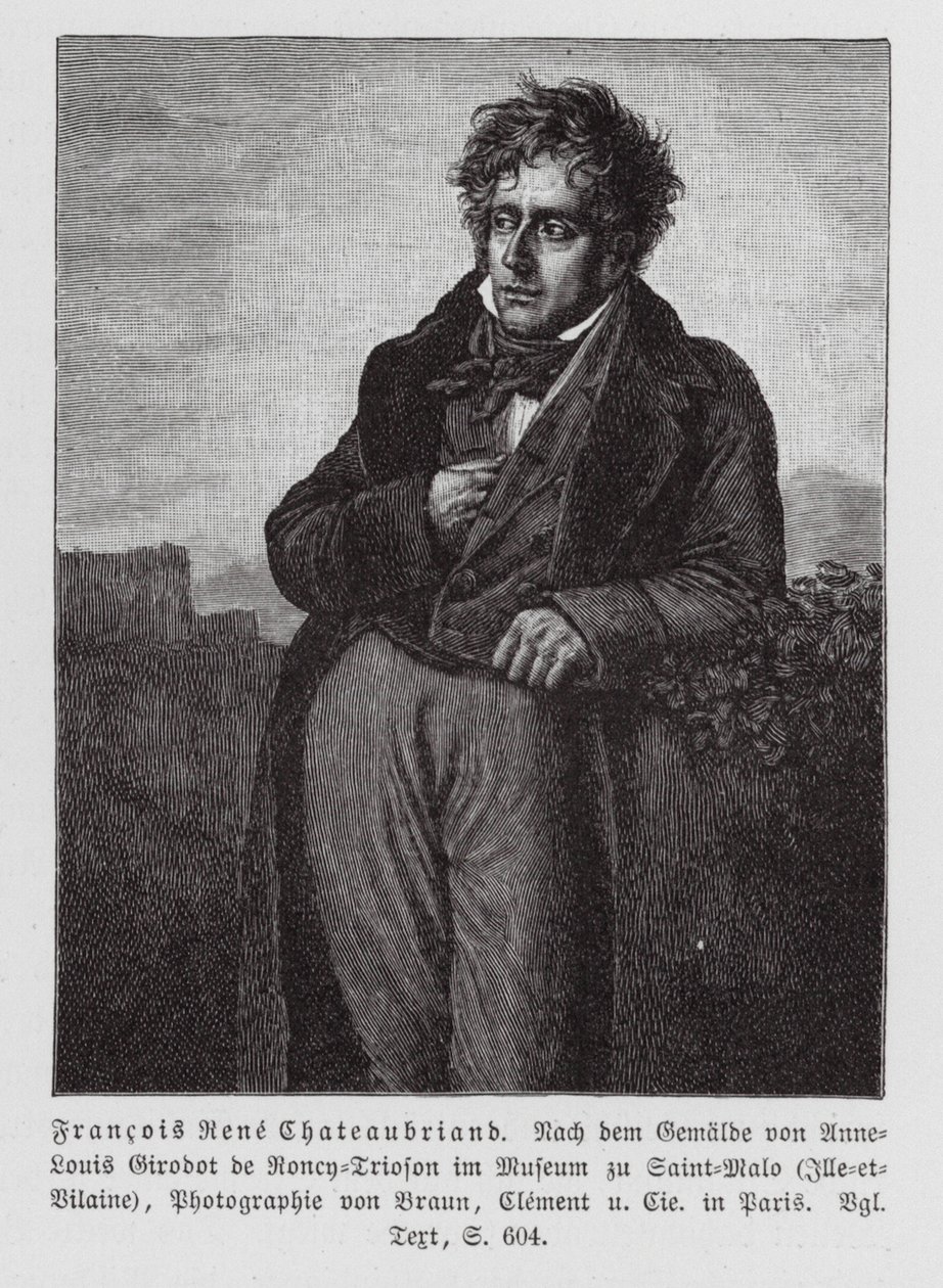 Francois Rene de Chateaubriand, French Writer, Politician and Diplomat by Anne Louis (after) Girodet de Roucy-Trioson