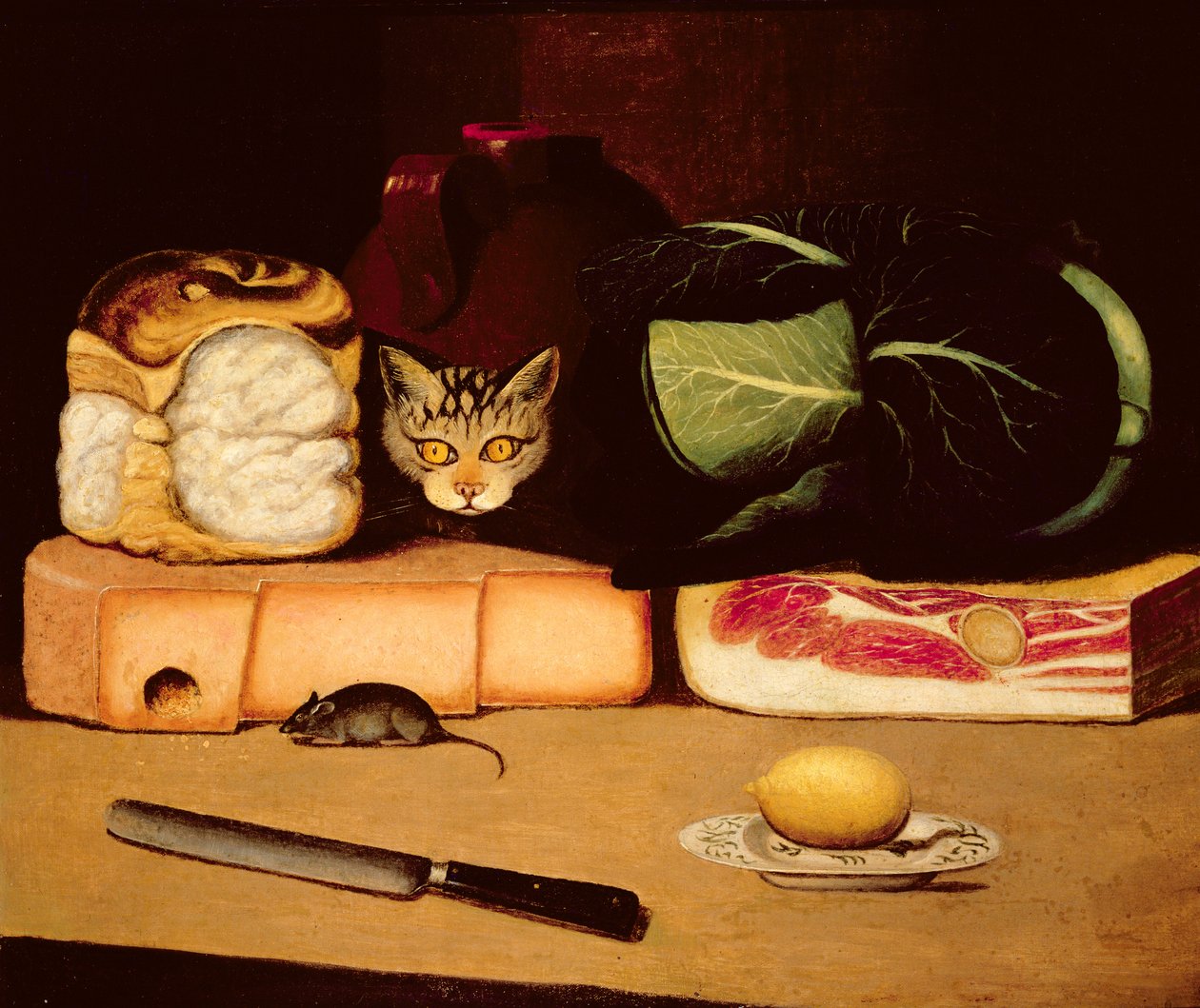 Still Life with Cat and Mouse, Primitive School by Unbekannt Unbekannt