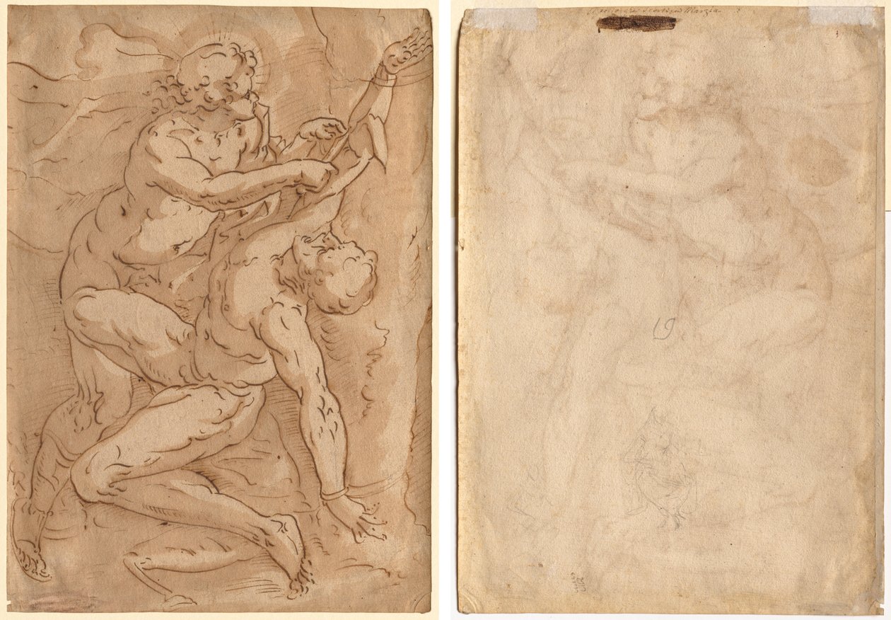 Apollo Flaying Marsyas (recto) Two Sketches of a Mother and Child (verso) by Anonymous