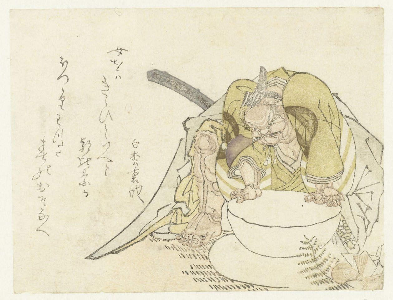 Asashina Saburô Trying to Break a Rice Cake by Anonymous