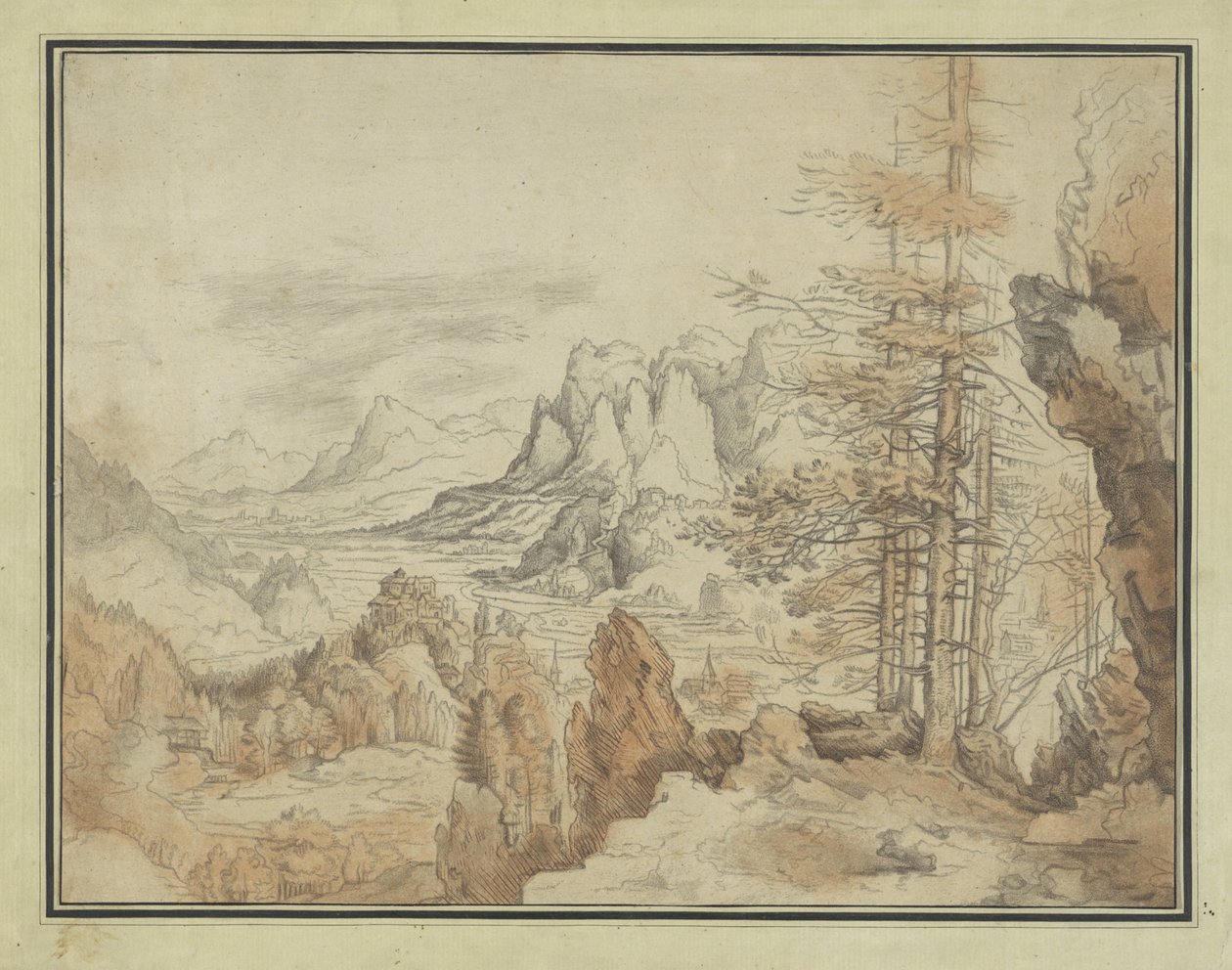Mountain Landscape with Trees and View into a Valley by Anonymous
