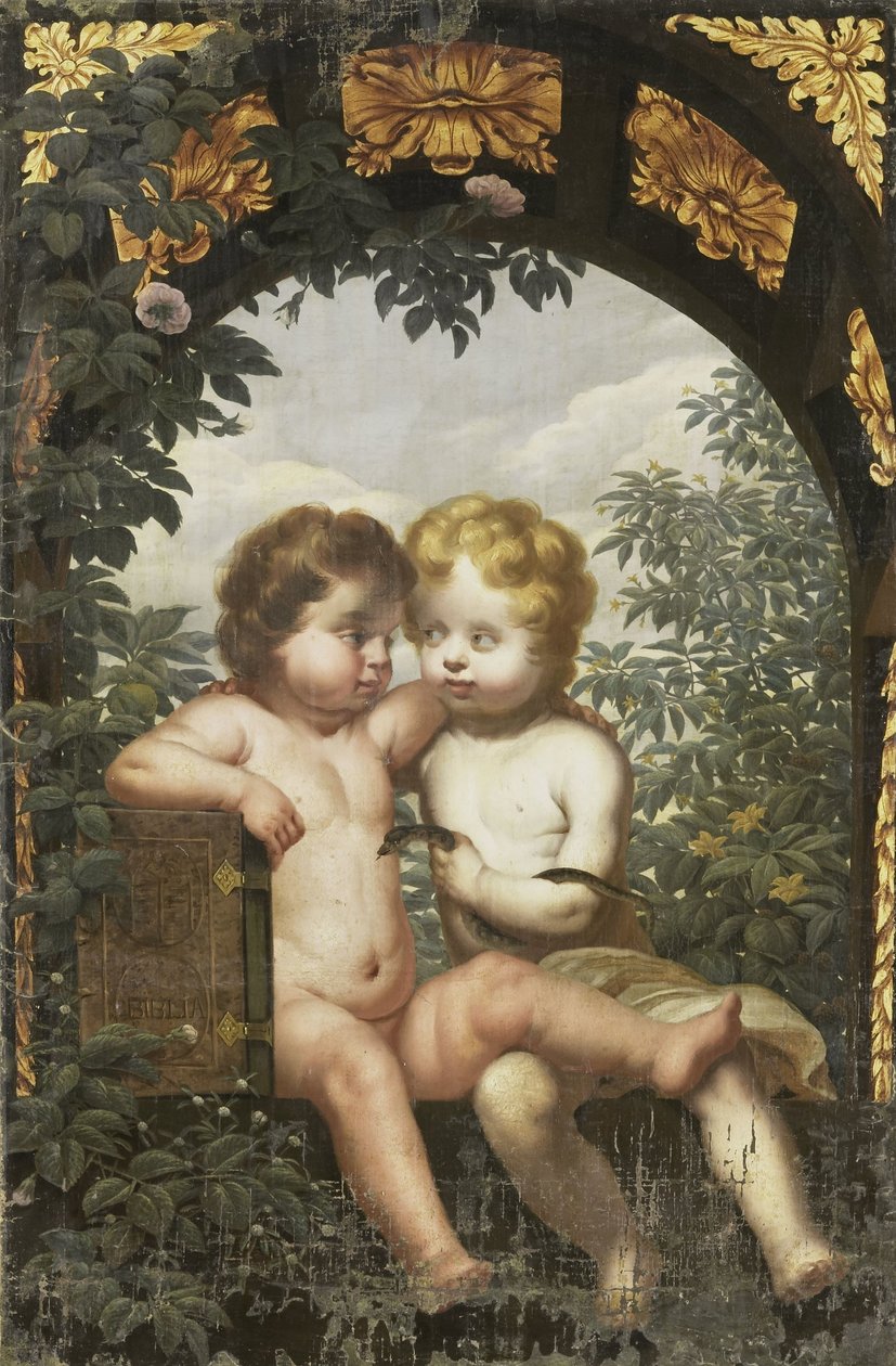 Christian Allegory with Two Children with a Bible and Snake by Anonymous