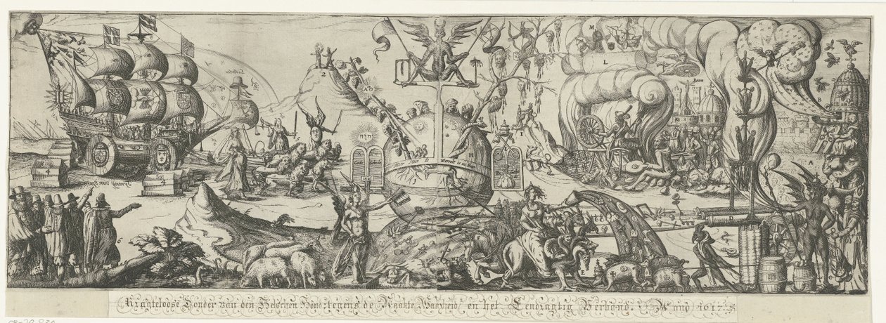 The World Divided into the Peaceful Republic and Chaos and Violence Caused by the Church of Rome (title on object) by Anonymous