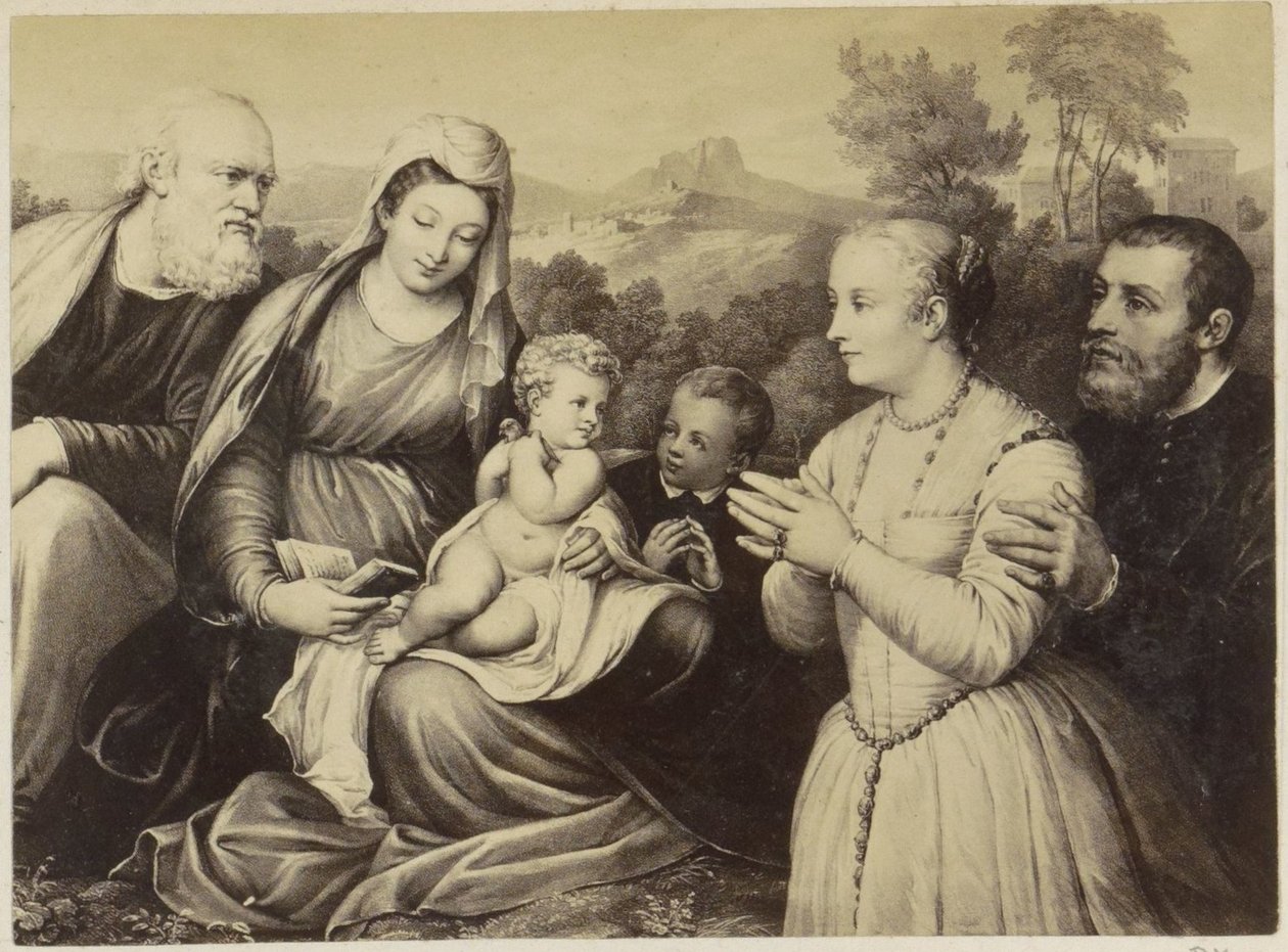 Photoreproduction of (presumably) a print of the Holy Family and founders by Anonymous