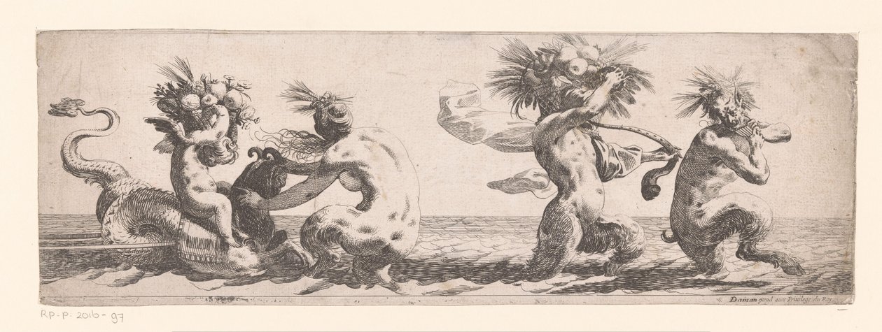 Frieze with Satyrs and Putto on Sea Creature by Anonymous