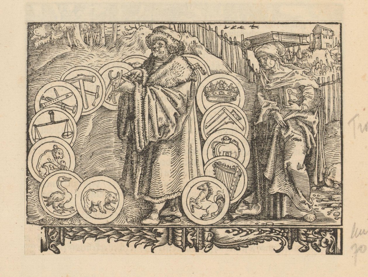 Scholar Surrounded by Emblems with Heraldry and the Personification of Wisdom by Anonymous