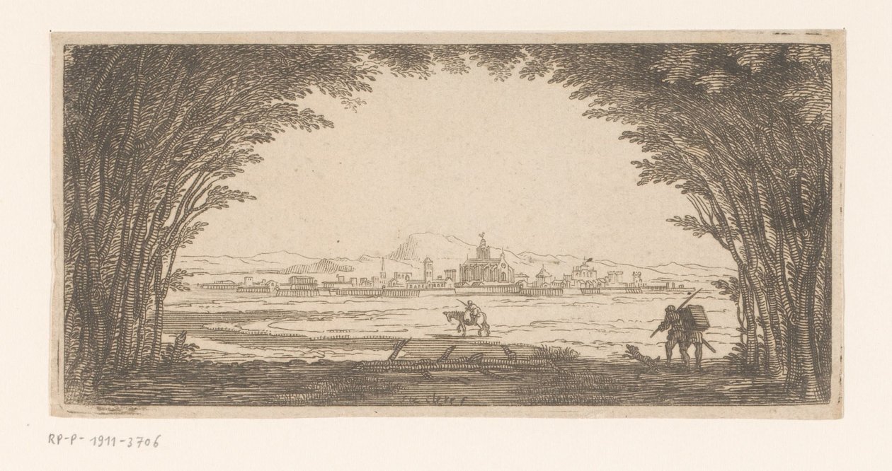 View of a City Seen from Under a Tree Arch by Anonymous