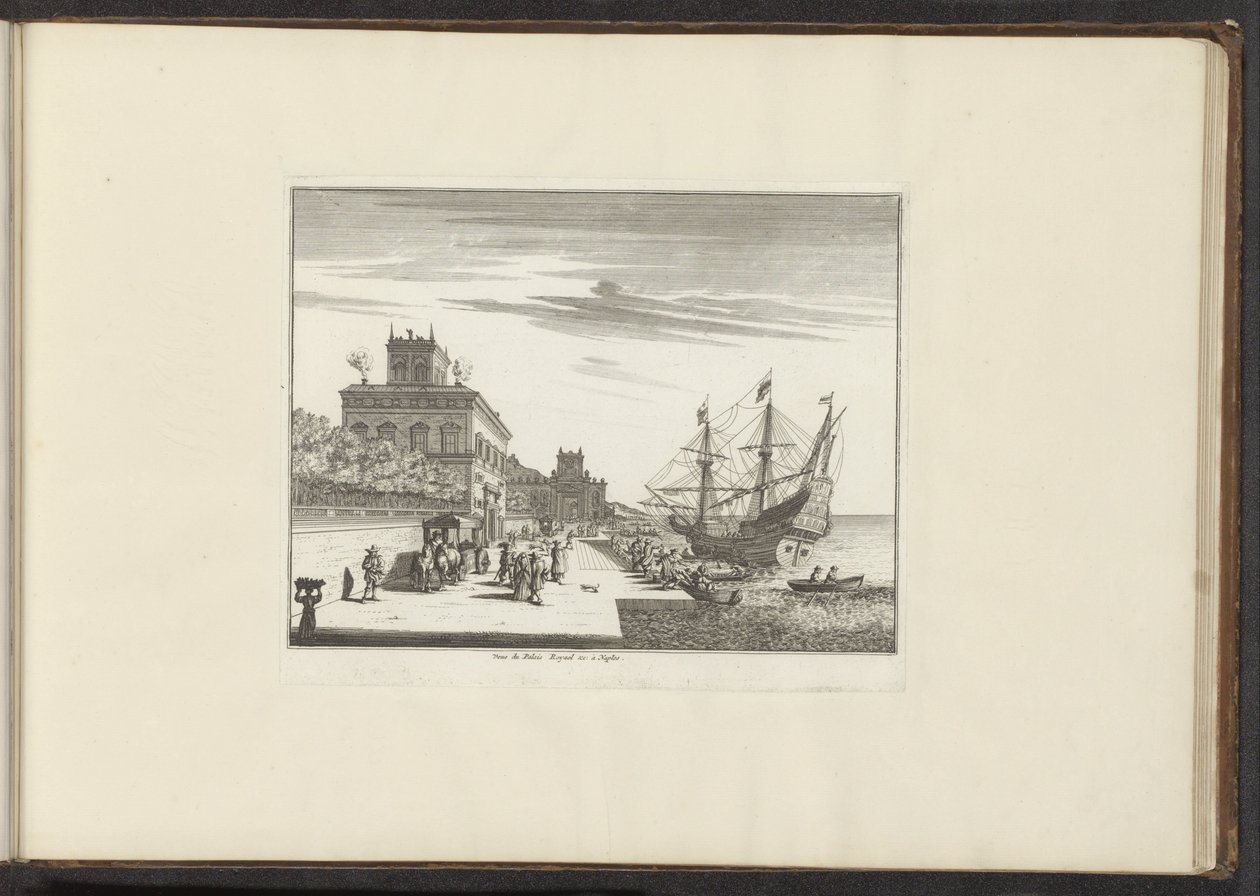 View of the Royal Palace on the Coast in Naples (title on object: View of the Royal Palace &c: in Naples) (series title: Palaces and Monuments in Venice, Livorno, Naples, and Rome) by Anonymous