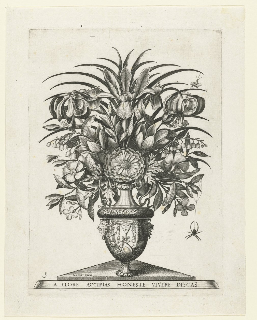 Grotesque Vase with Two Mascarons on Either Side of a Bucentaur (series title: Vases with Flowers) by Anonymous