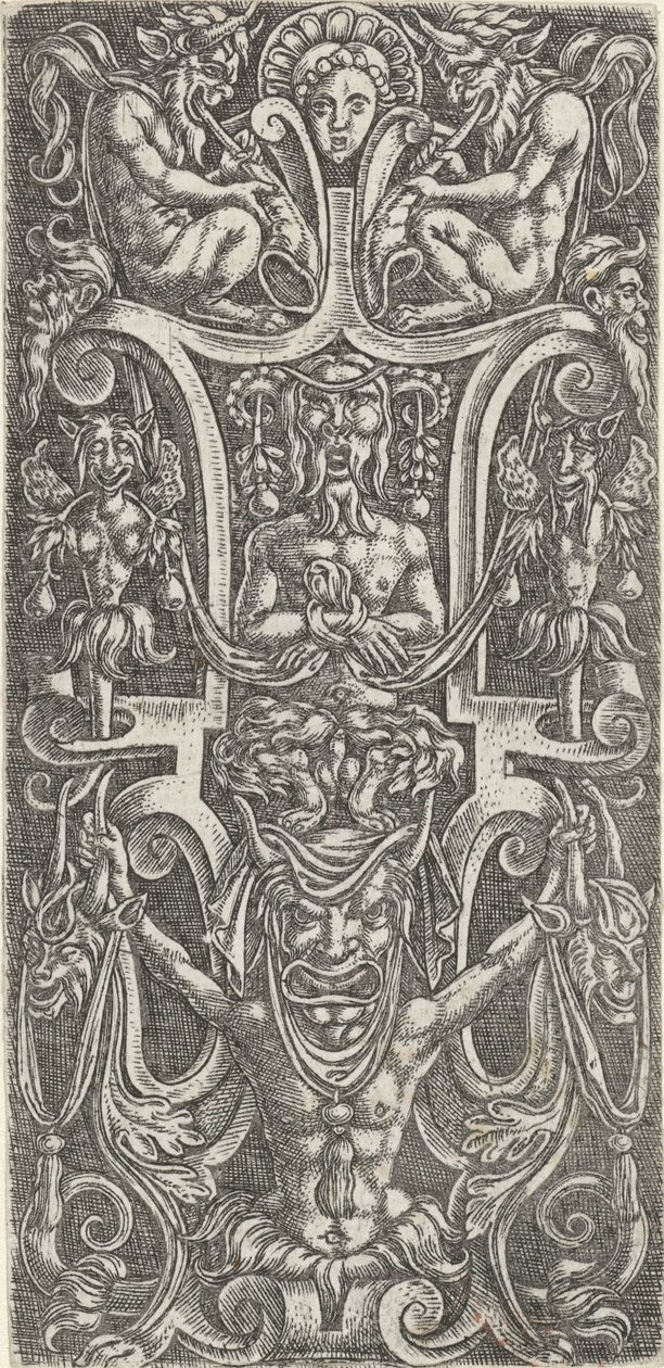 In the Middle a Satyr Sits on a Man with a Large Mask (series title) by Anonymous