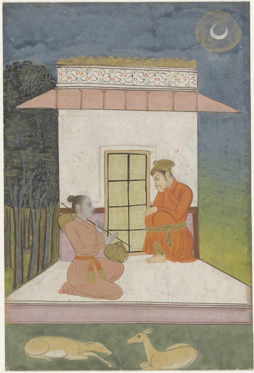 Kedara Raga, Man and Woman Sitting in Front of a Small Building by Anonymous
