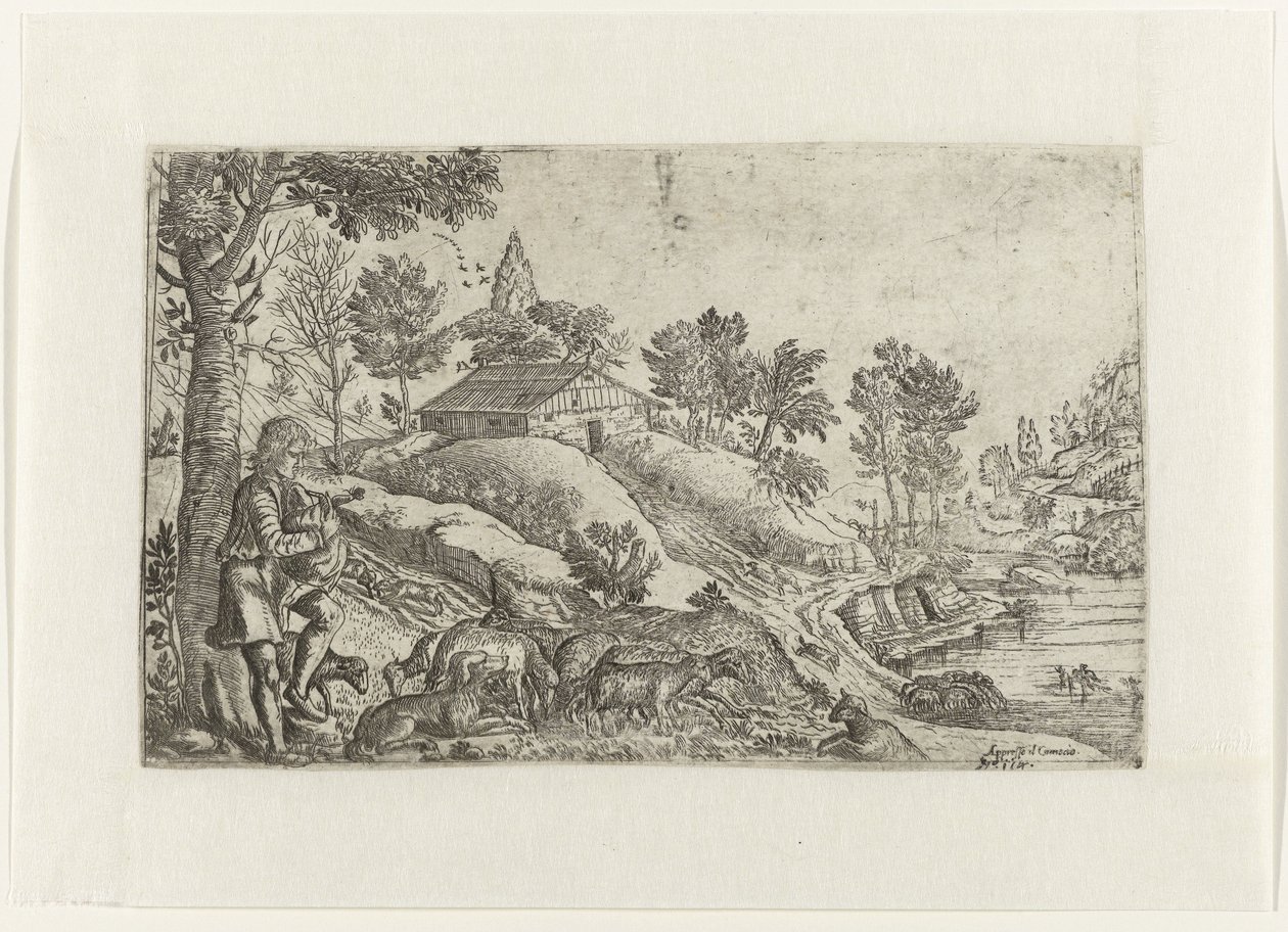 Landscape with Bagpipe Playing Shepherd by Anonymous