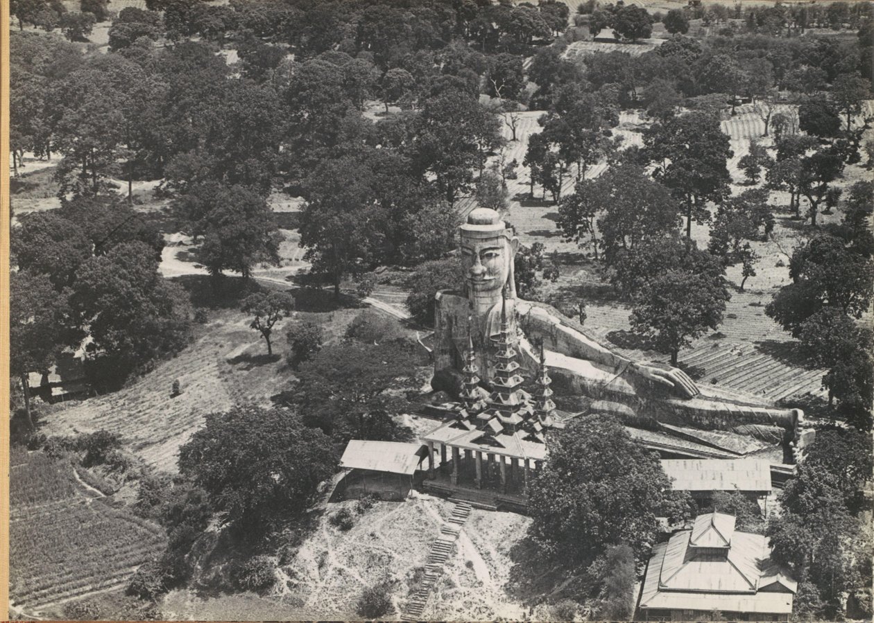 Reclining Buddha Statue and Pagoda, Seen from the Air by Anonymous