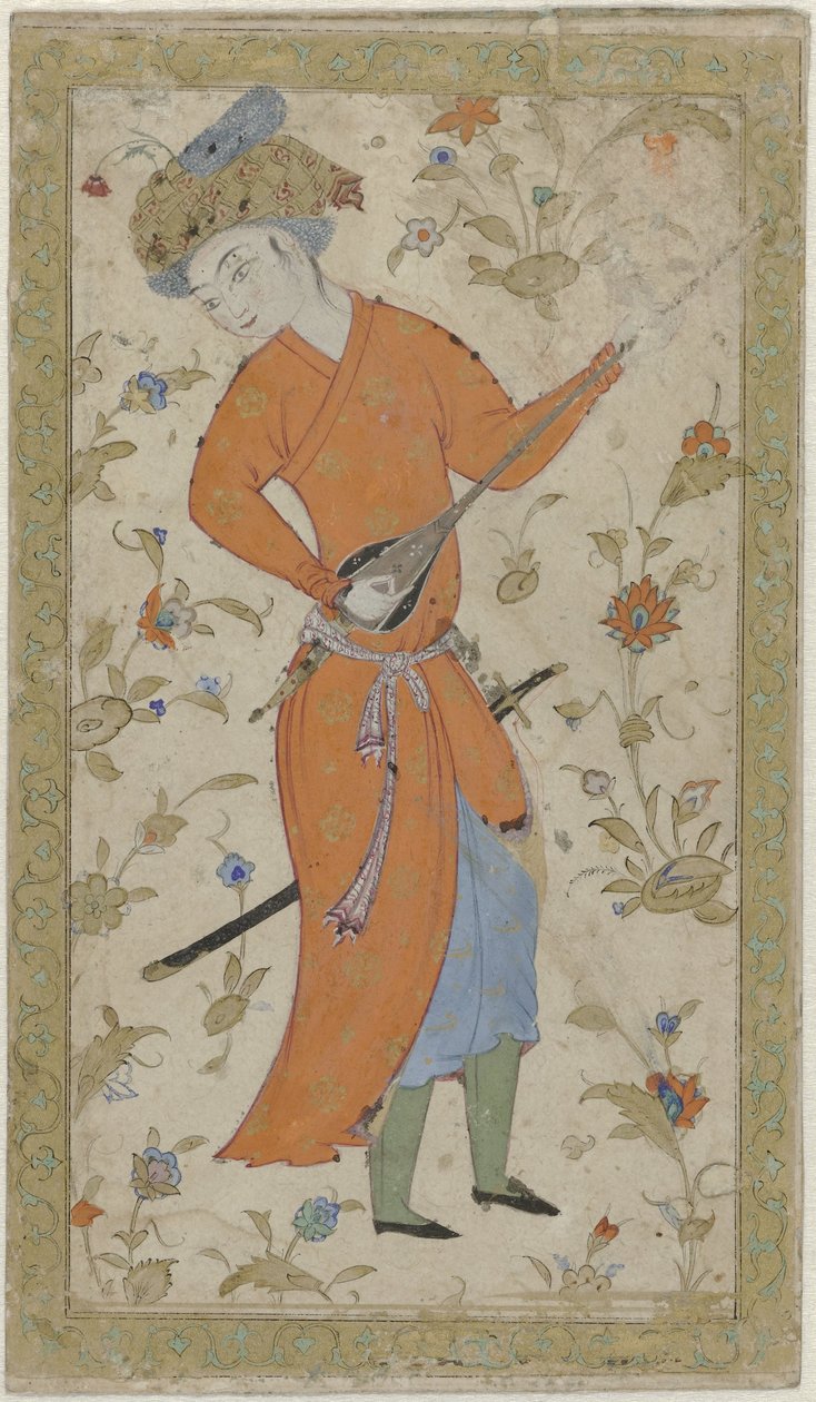 Man in a Red Robe Playing a Musical Instrument by Anonymous