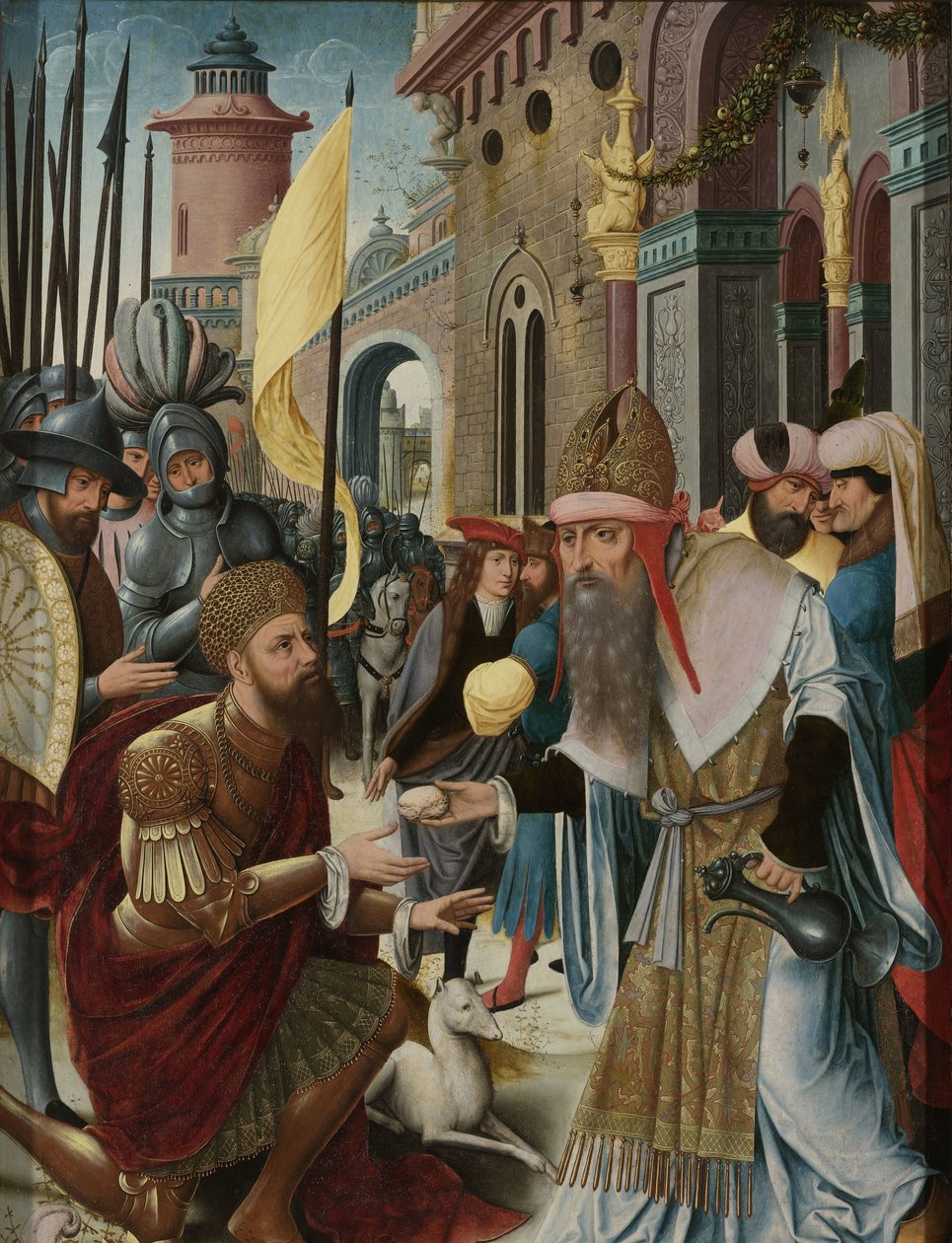 Meeting of Abraham and Melchizedek (inner, left wing of a triptych) by Anonymous