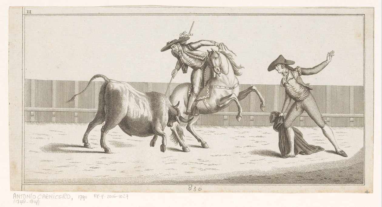 Picador Thrusts His Lance into a Bull (Collection of the Main Maneuvers in Bullfighting) by Anonymous