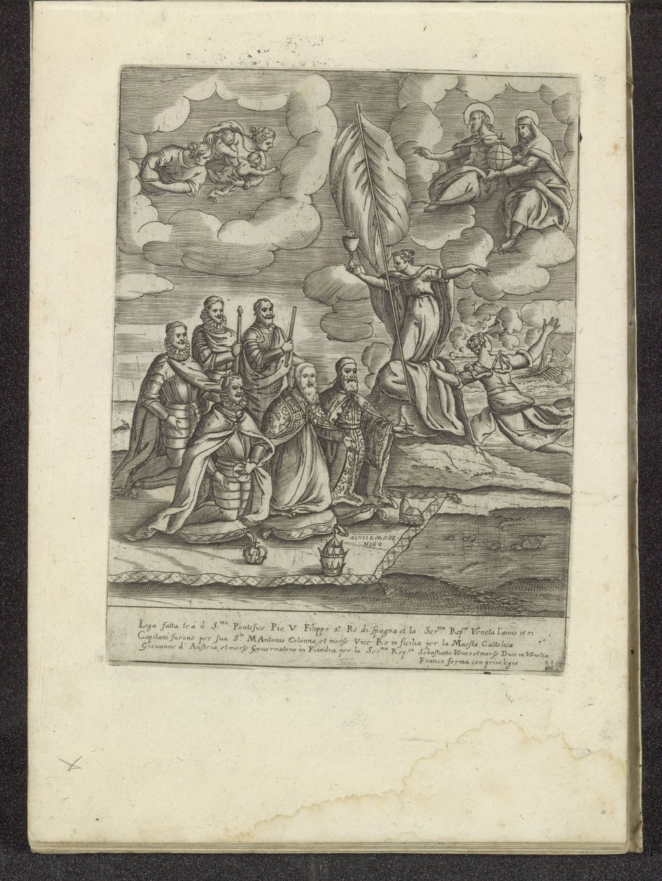 Pius V, Philip II, Alvise I Mocenigo, Sebastiano Vernier, Marcantonio Colonna, and Don Juan of Austria Kneeling Before Faith (Scenes from Venetian Life series) by Anonymous