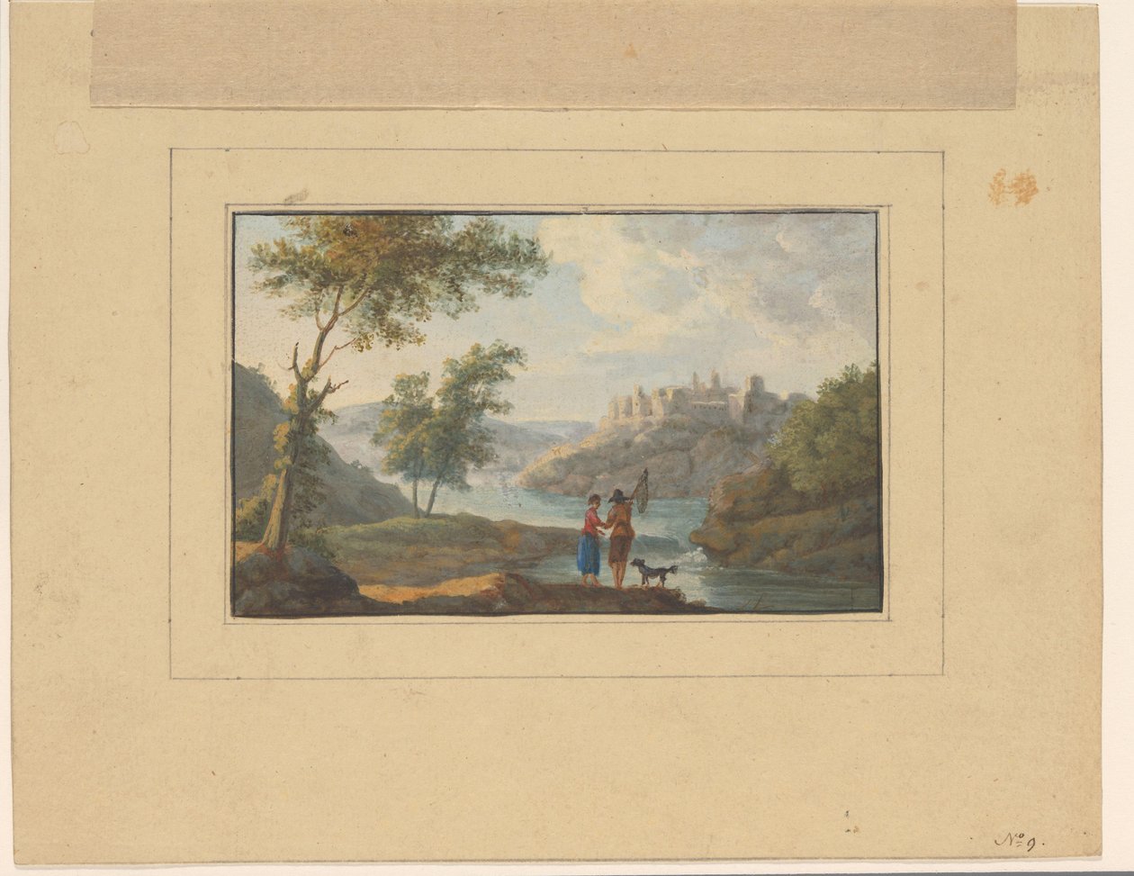 River Landscape with a Man, Woman, and Dog in the Foreground by Anonymous