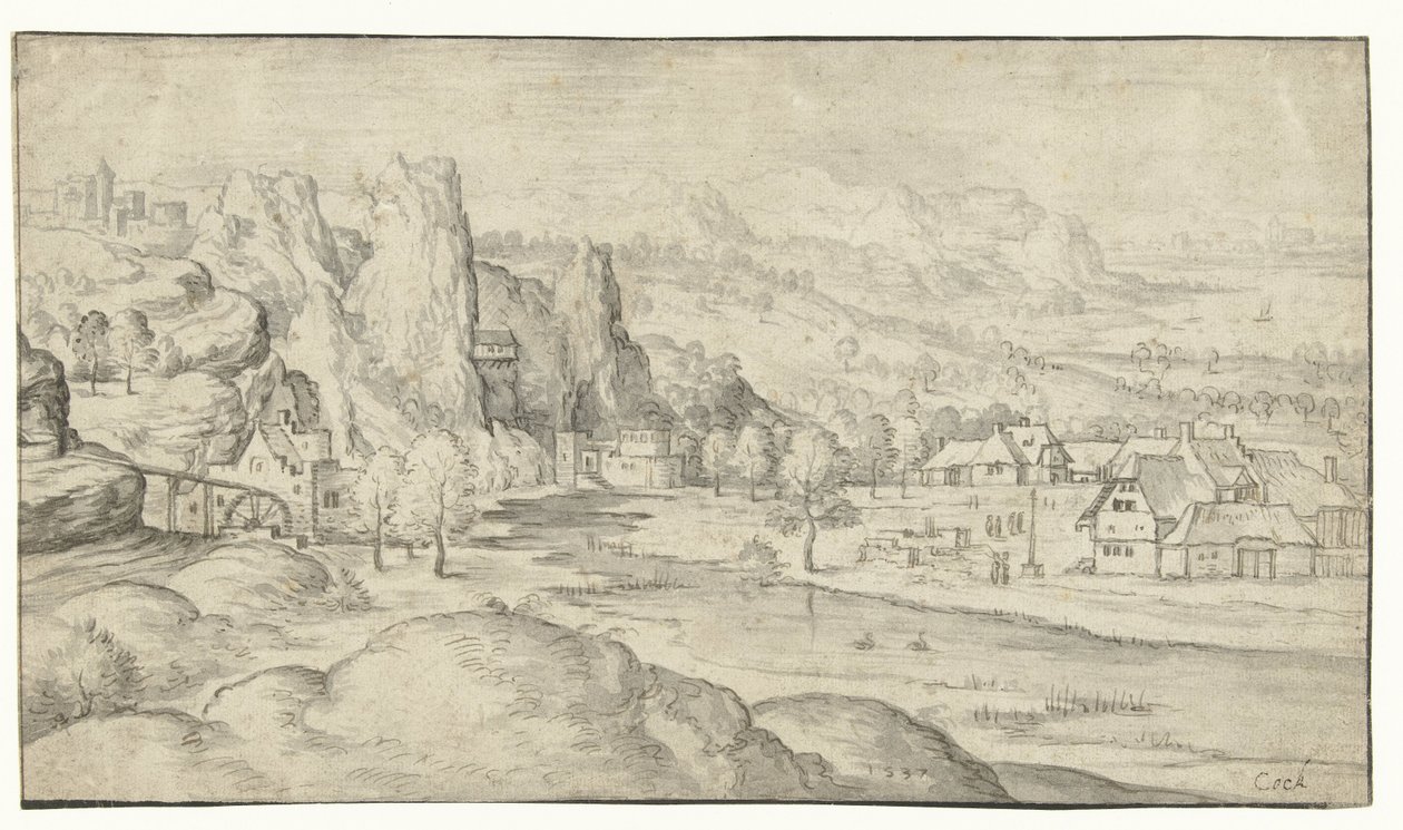 River Landscape with Watermill and Steep Rocks by Anonymous