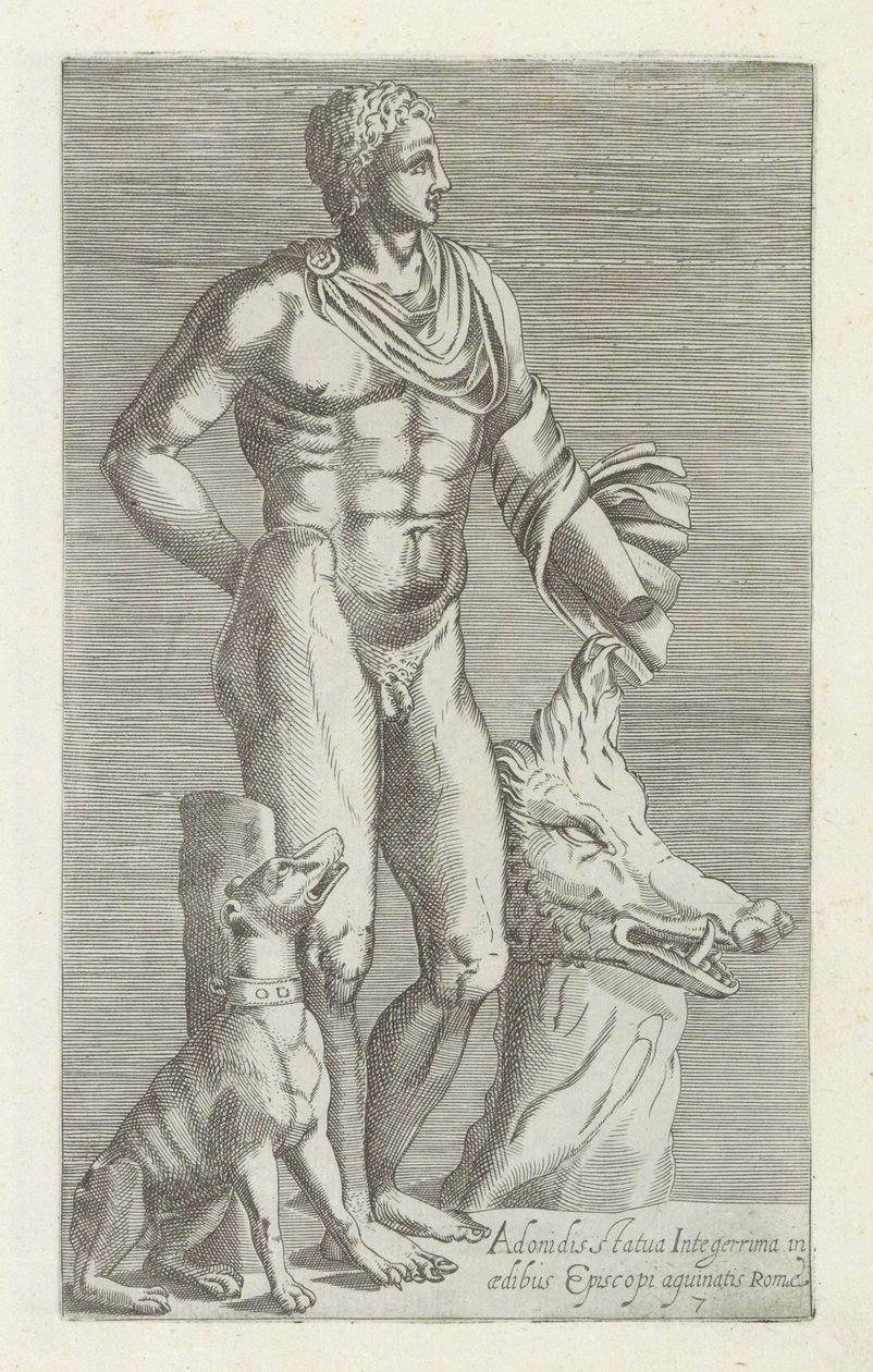 Sculpture of Adonis with Hunting Dog and Boar