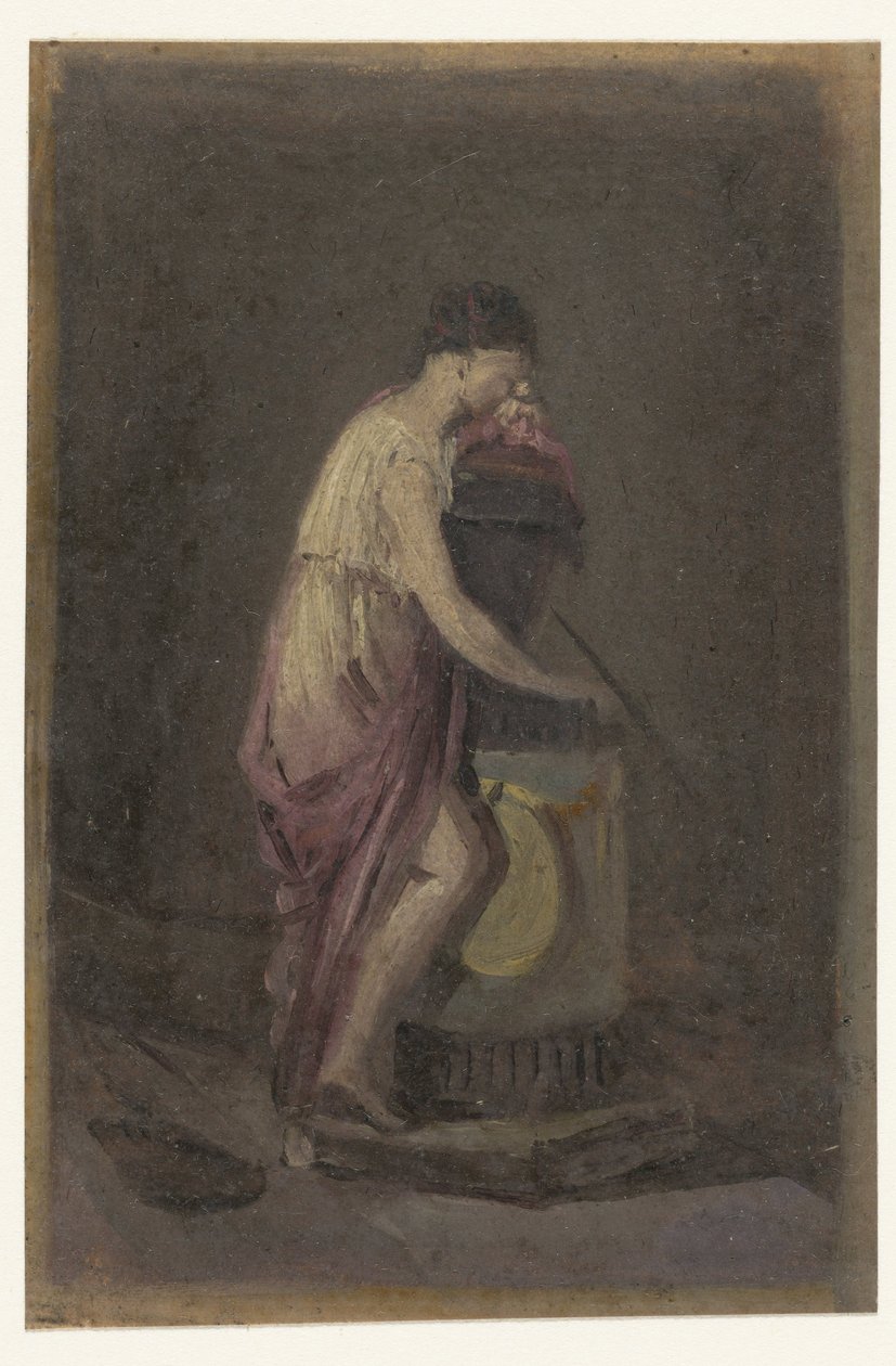 Standing Mourning Woman by a Grave Monument by Anonymous