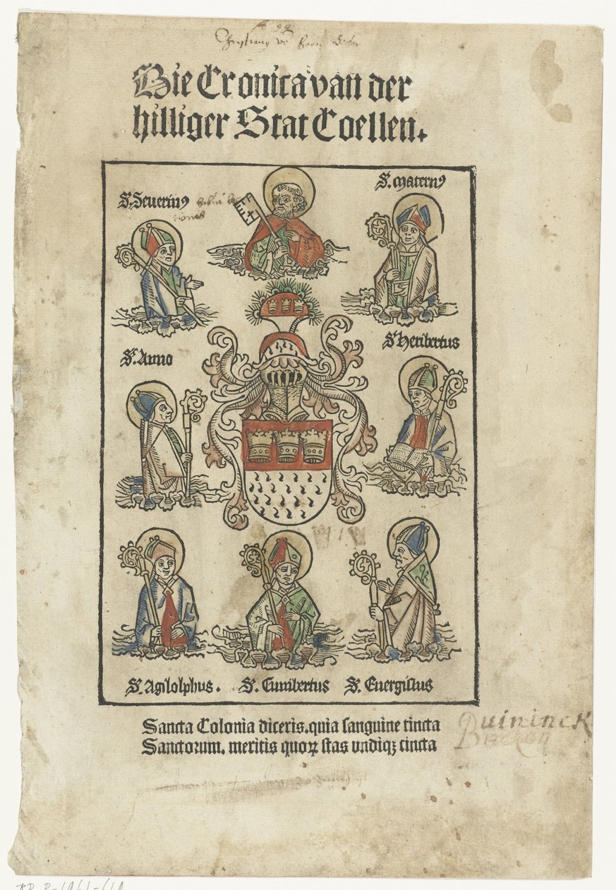 Title page with saints (Die Cronica van der hilliger Stat Coellen) by Anonymous