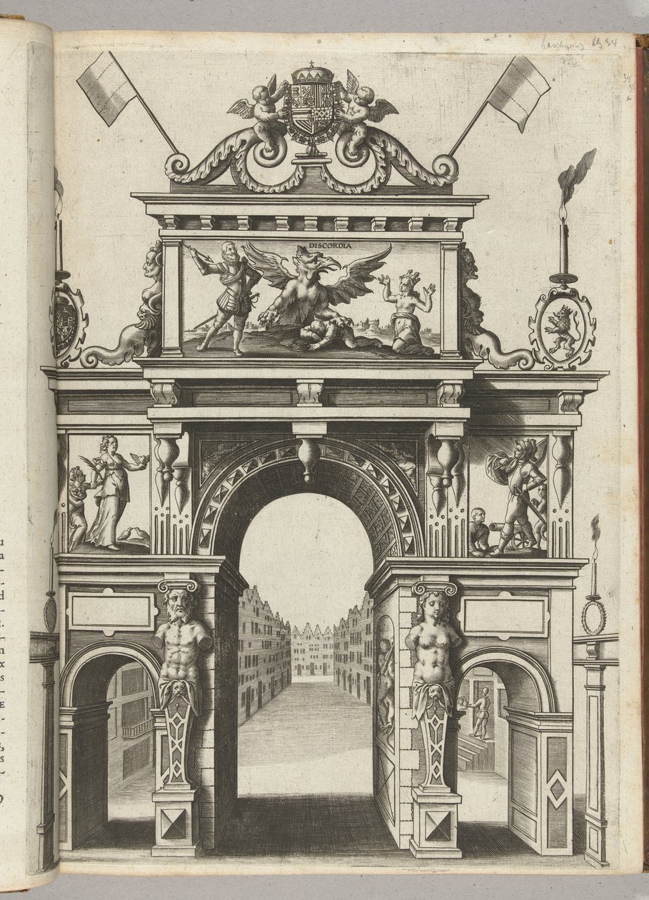 Triumphal Arch with Ernst Saving Belgica from Discord, 1594 by Anonymous