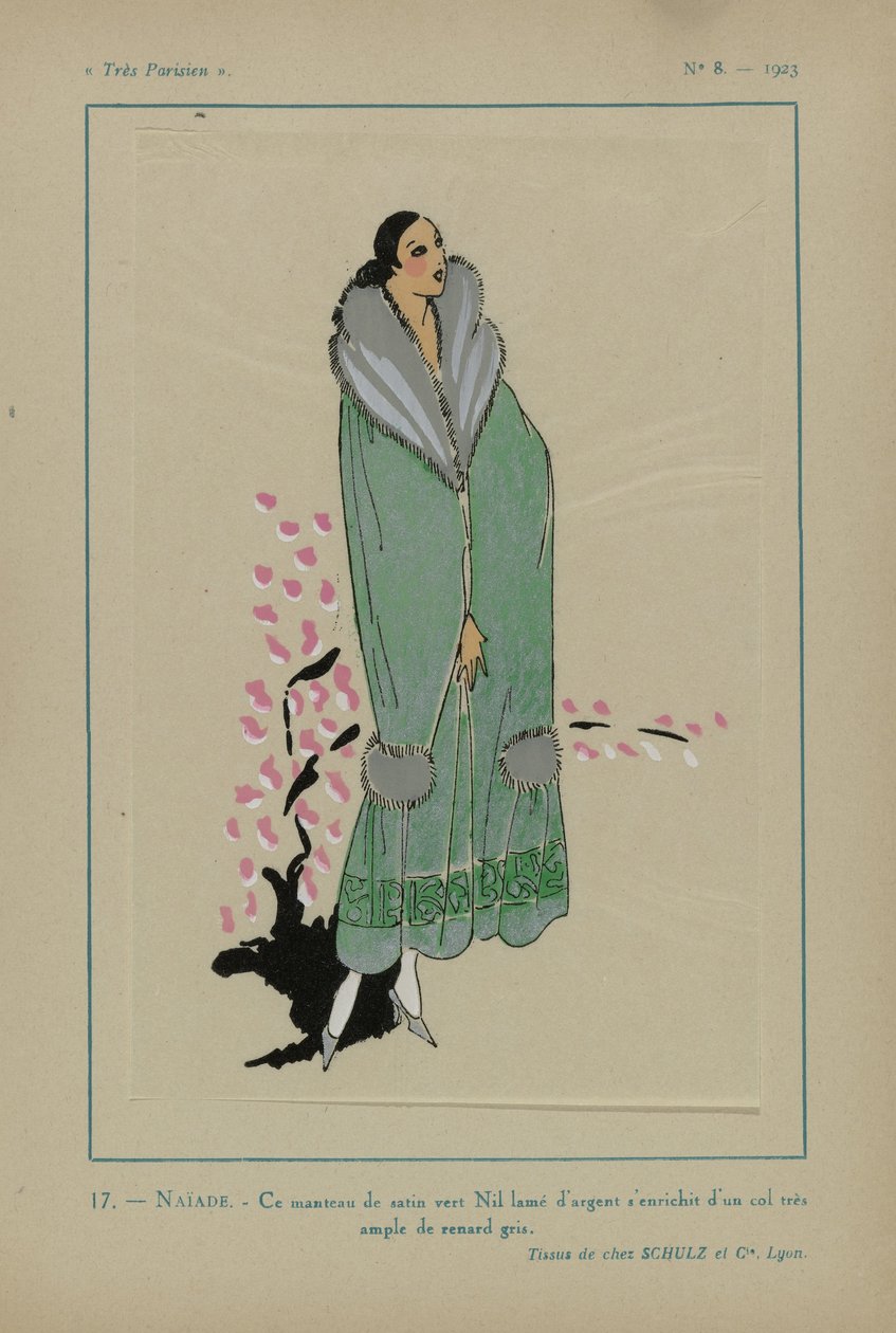 Très Parisien, 1923, No 8: 17.- NAIAD. - This Nile Green Satin Coat... by Anonymous