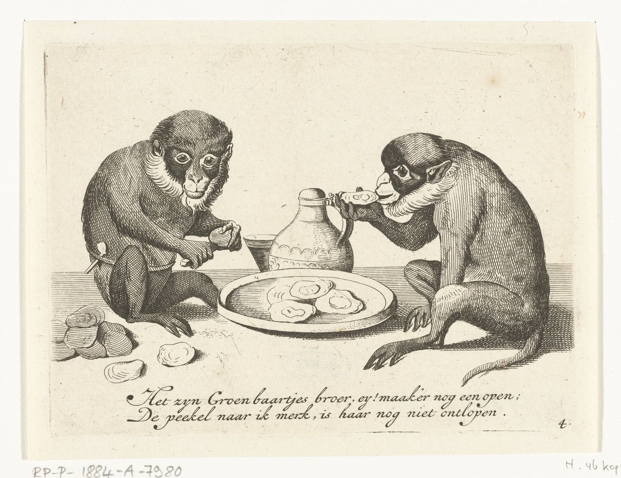 Two Monkeys Eating Oysters (Various Occupations from Human Life Represented by Monkeys) (What is it that one sees in this World? / It