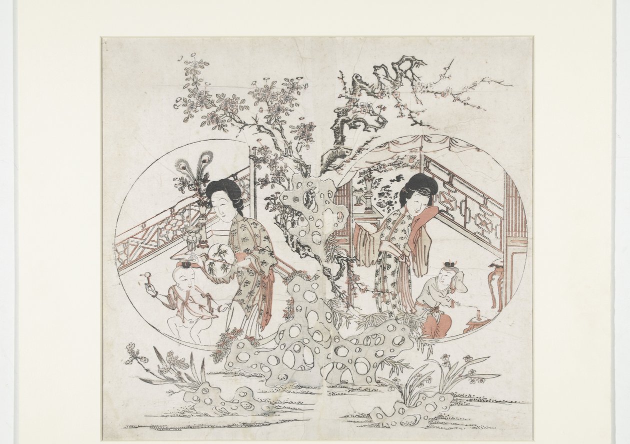 Print in Two Parts: Left Summer with Iris and Malus, Right Winter with Narcissus and Prunus (New Year