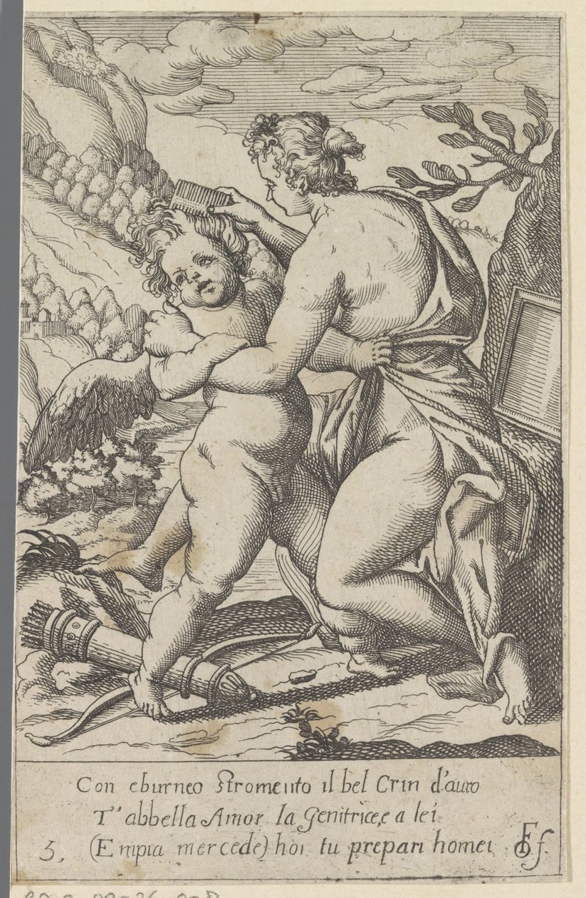 Venus Combing Her Hair with Cupid (Scenes with Venus and Cupid copies series) (Scherzi d