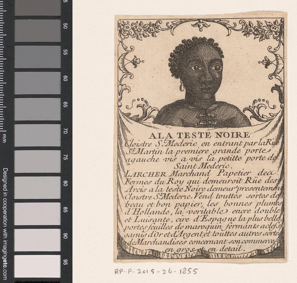 Business Card of Stationery Store Larcher in Paris (title on object: A la teste noir) by Anonymous
