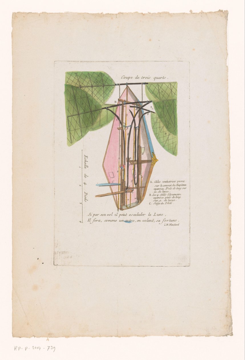 Flying Machine of Mr. Blanchard (Three-Quarter View) by Anonymous