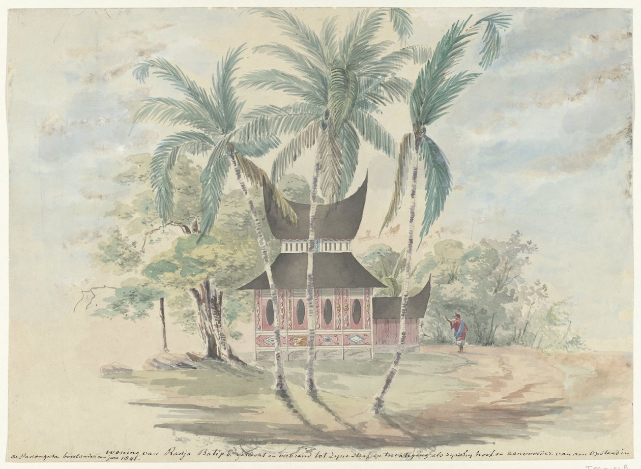 Residence of Radja Batipo, Demolished and Burned as Punishment for Leading the Uprising in the Padang Highlands in 1841 by Anonymous