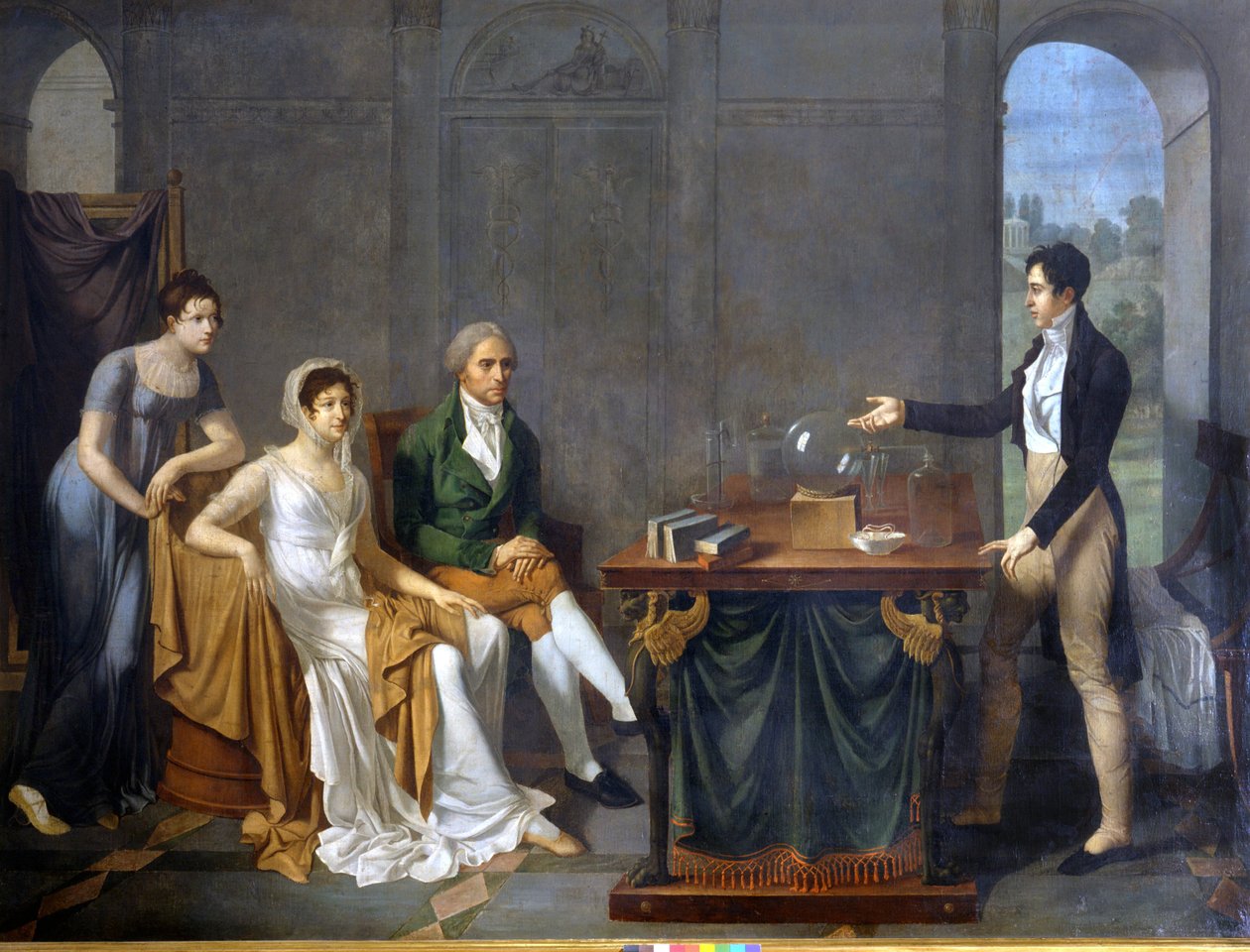 A Scientist (Probably Alessandro Volta) Doing a Scientific Experiment in Front of the Melzi Deril Family. Anonymous Painting by Anonymous Anonymous