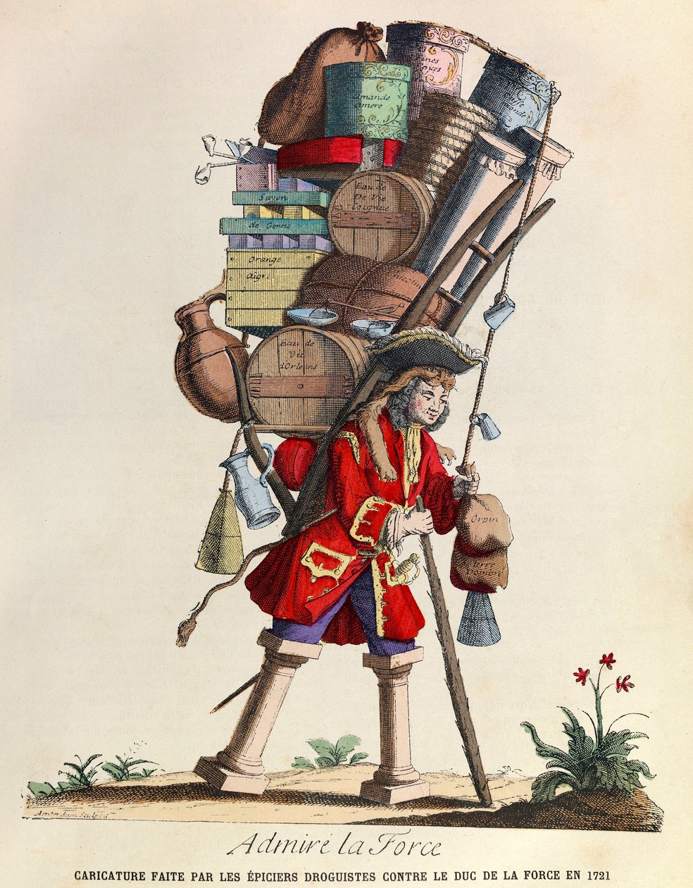 Admire La Force Caricature made by the drugists of Paris against the Duke of La Force in 1721 (reign of King Louis XV) by Anonymous Anonymous