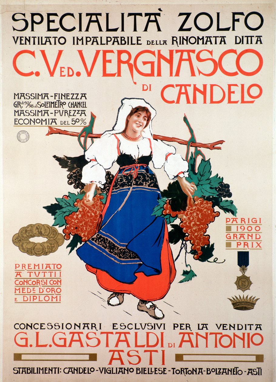 Advertising poster for the fungicide winnowed sulphur produced by Italian company Vergnasco Candelo by Anonymous Anonymous