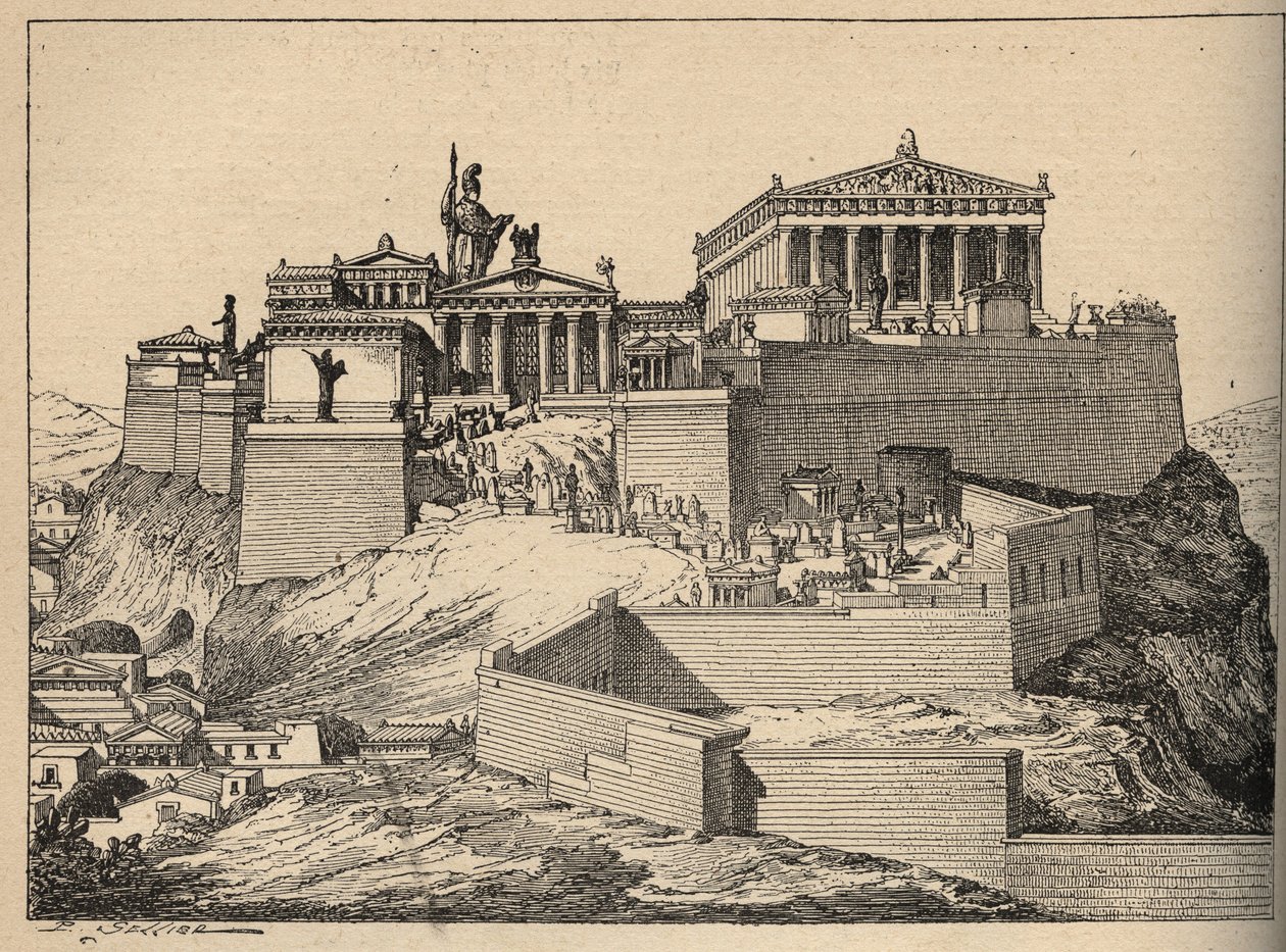 Ancient Greece: The Parthenon, Temple of Athena, on the Hill of the Acropolis of Athens - Engraving 1890 by Anonymous Anonymous