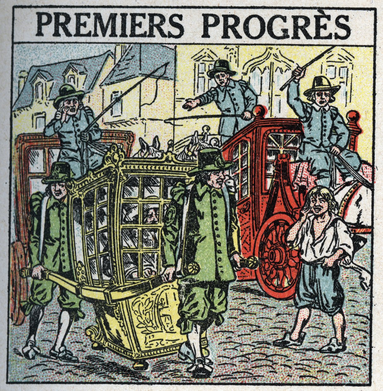 Animal traction: a carrier chair disrupting traffic. Anonymous illustration from 1925. Private collection. by Anonymous Anonymous