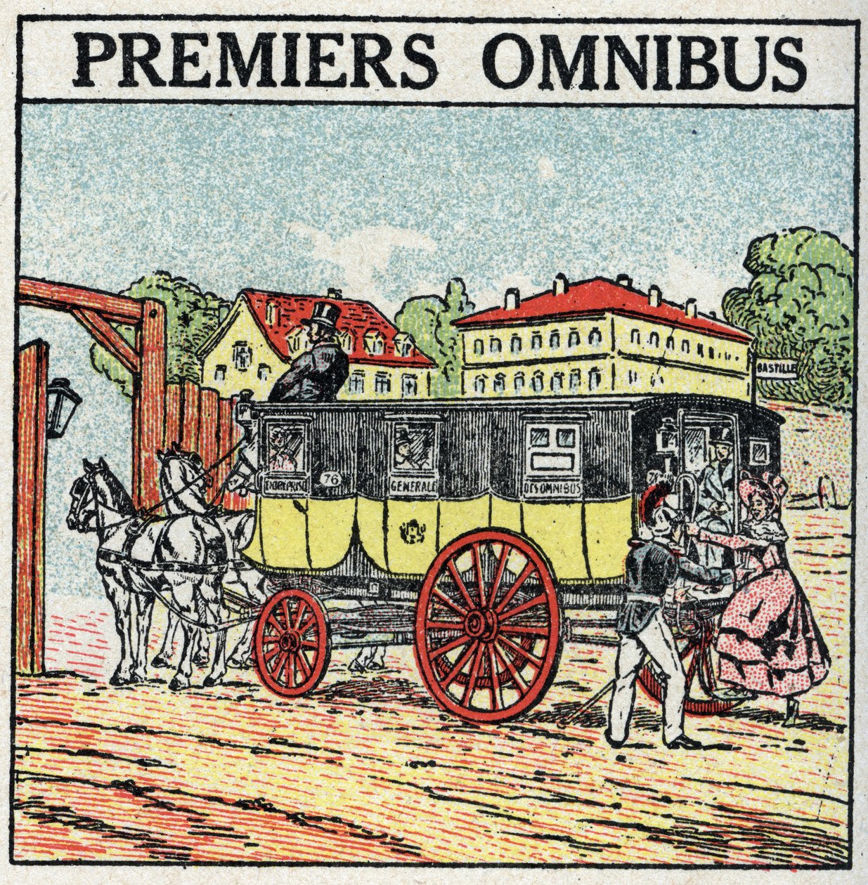 Animal traction: first omnibus appeared in France under Charles X (1824-1830). Anonymous illustration from 1925. Private collection. by Anonymous Anonymous