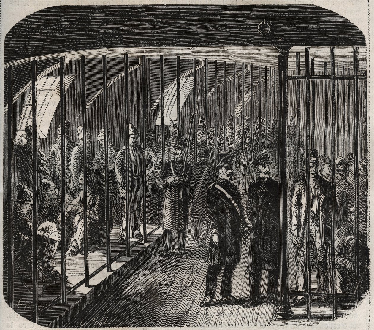 Arrival of the forces on board during the convoy from Toulon to Cayenne (Guyana) pursuant to the Decret of 8 December 1851. Engraving in 