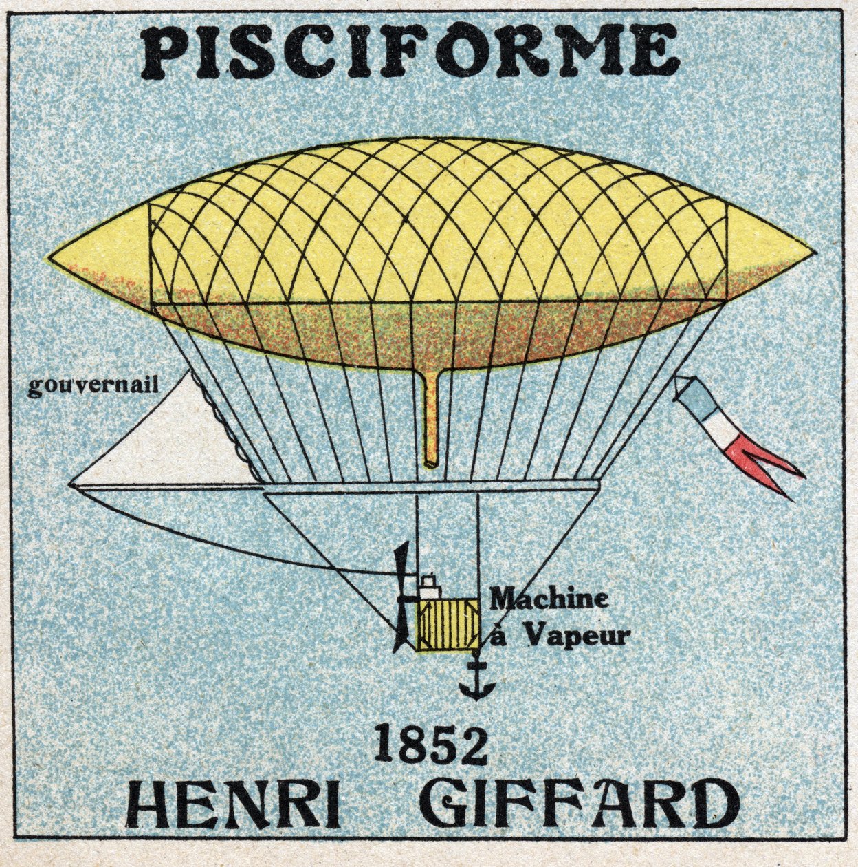 Balloons: pisciform envelope by Henri Giffard (1825-1882) in 1852. Anonymous illustration from 1925. Private collection. by Anonymous Anonymous