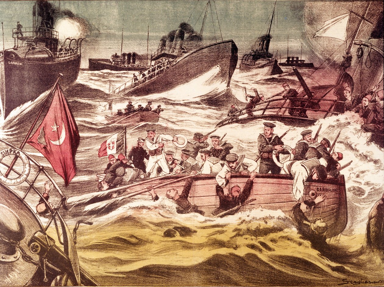 Battle of Kunfuda: naval battle fought on 7 and 8 January 1912, during the Italian-Turkish War, in the Red Sea, in front of the port of Kunfuda, Saudi Arabia by Anonymous Anonymous
