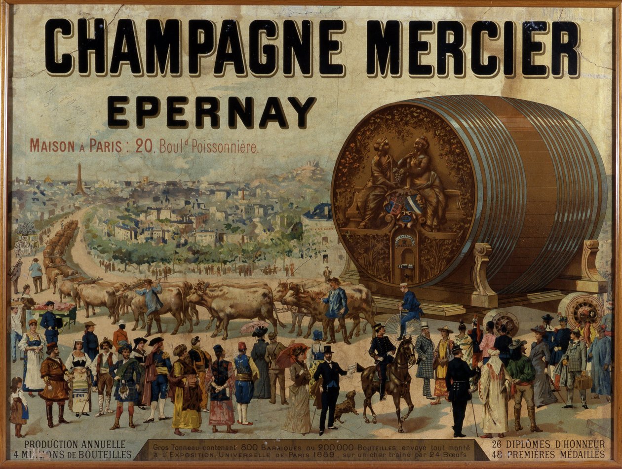 Big barrel of champagne exhibits at the Expo Universelle de 1889 - Advertising poster for Mercier champagne, late 19th century by Anonymous Anonymous