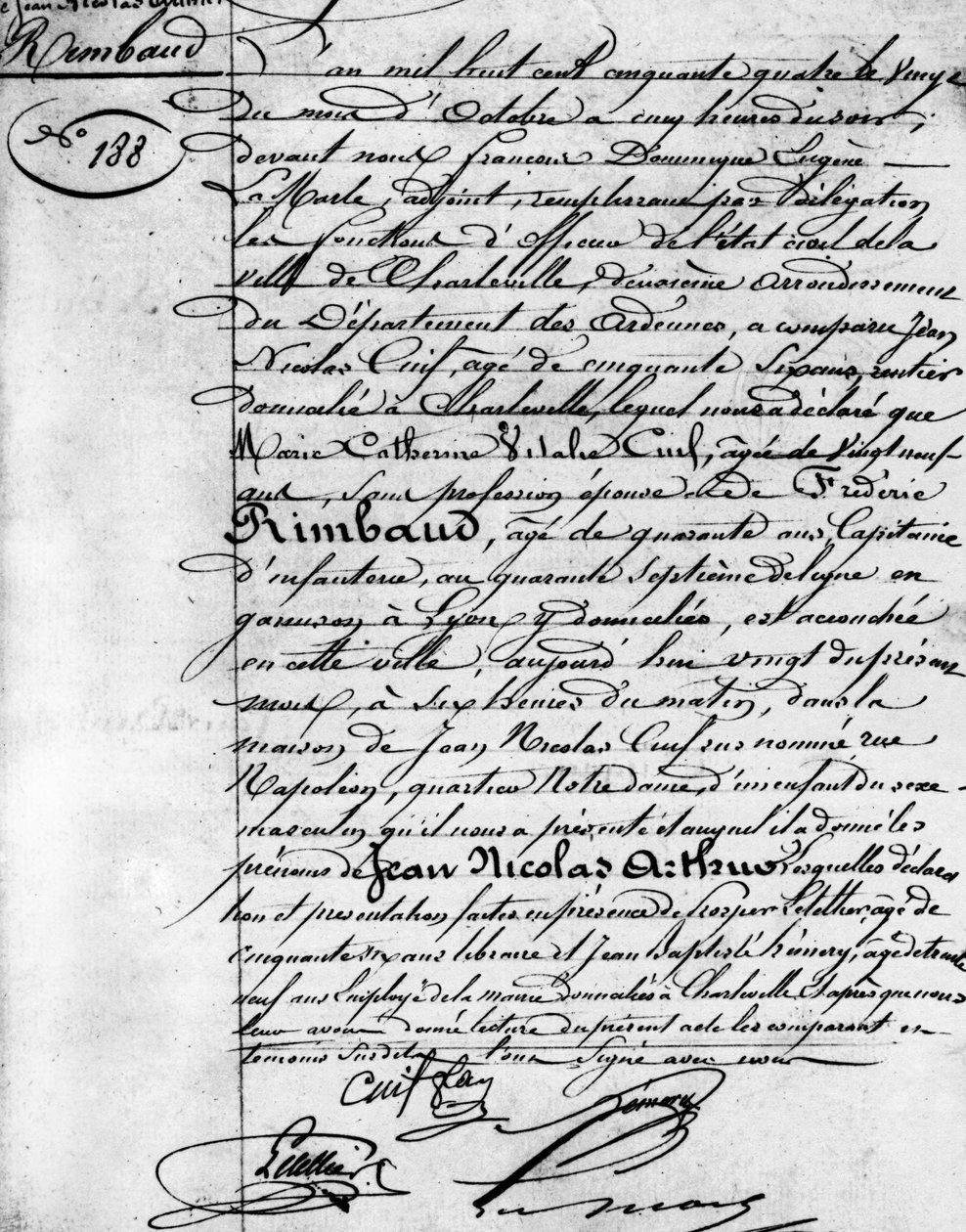 Birth Certificate of Arthur Rimbaud, French Poet. Charleville, Musee Rimbaud by Anonymous Anonymous
