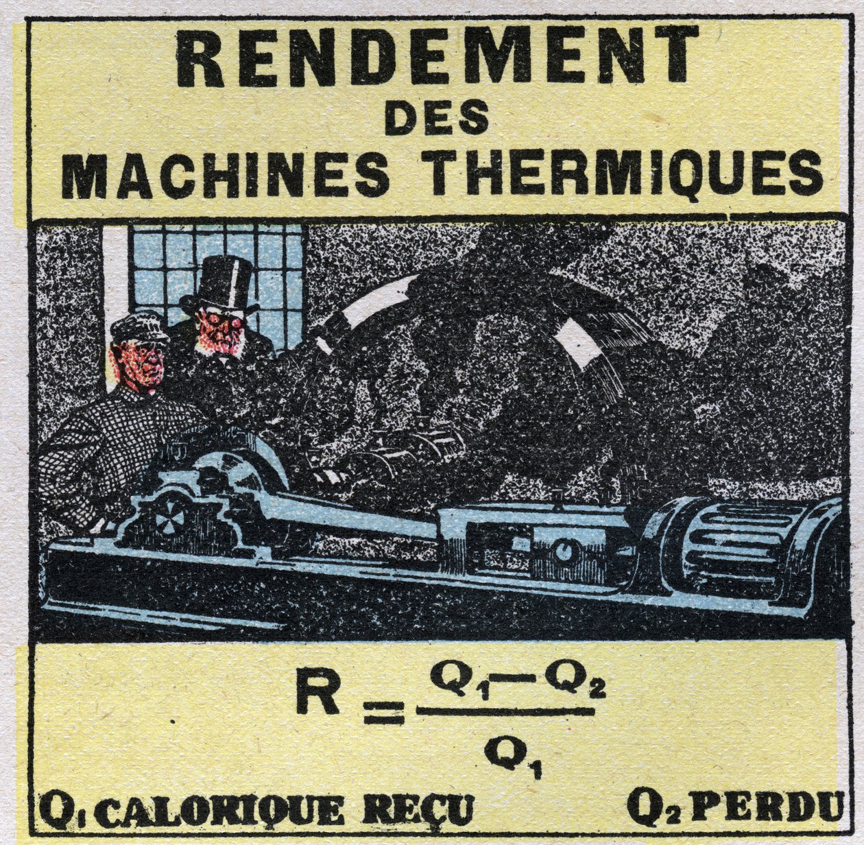 Calorimetry: efficiency of thermal machines. Anonymous illustration of 1925. Private collection. by Anonymous Anonymous